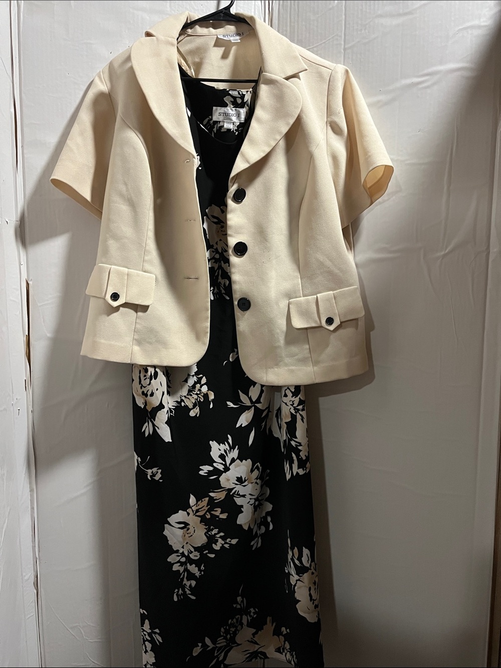 Studio I Cream Blazer with Black and White Floral Dress